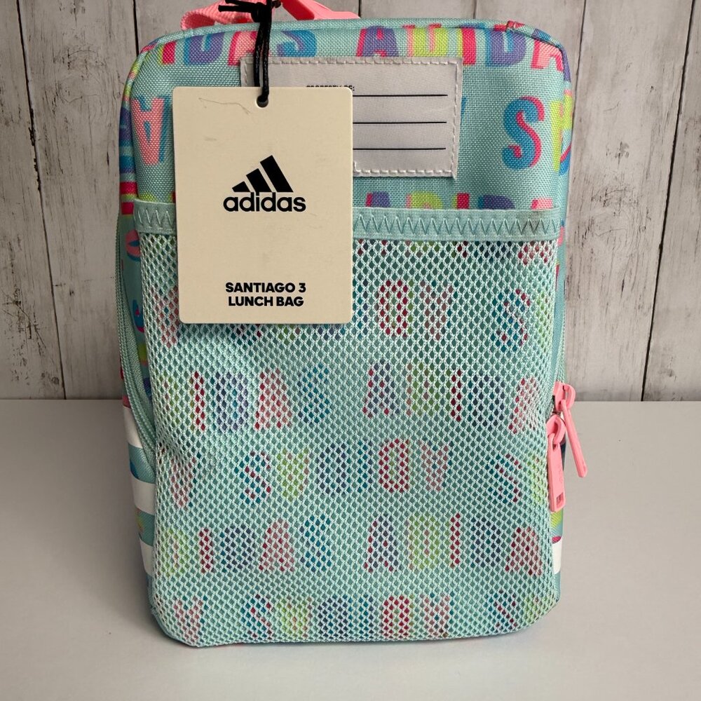 Adidas Santiago 3 Insulated Lunch Bag with Clip Lock Handle Aqua Pink Spark NWT - Picture 4 of 6